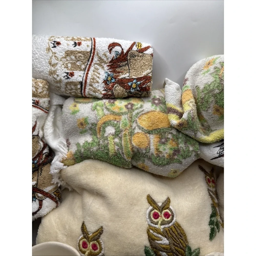 Vintage Lot Of Owls And Mushrooms, S&P, Towel, Cups, Picture